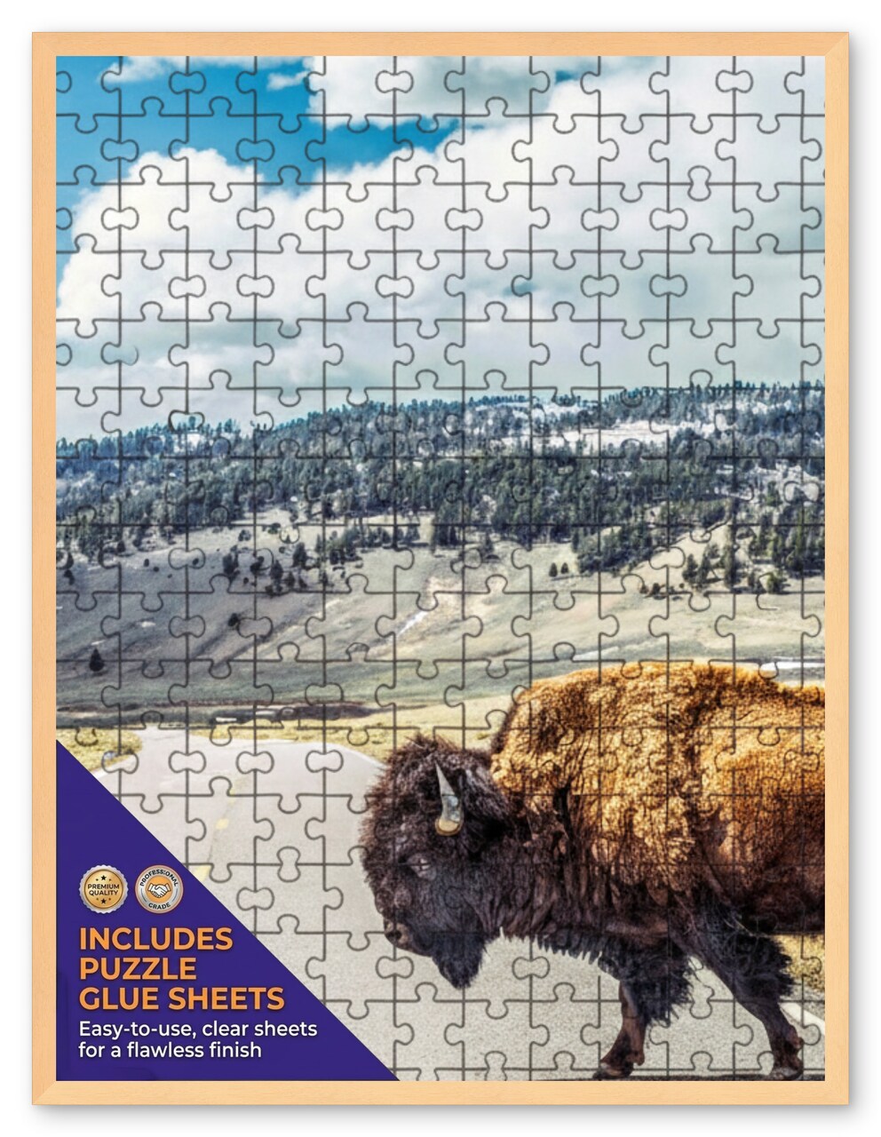 CustomPictureFrames.com Solid Wood Round Mat Puzzle Frame - Multiple Sizes - Black Precision-Cut Mat - Adhesive Preservation Sheets - Assembled in USA Made in the USA